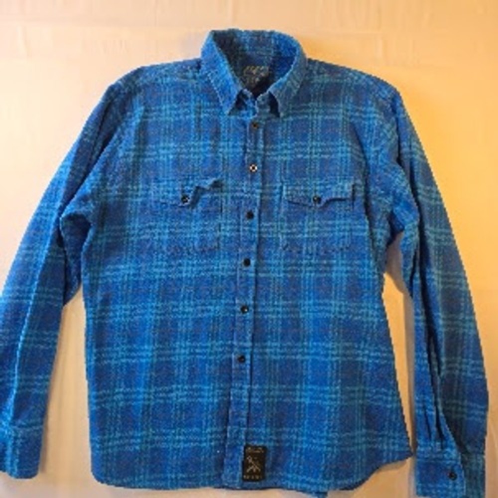 CCS Mens XL Blue Plaid Flannel Shirt Long Sleeve Button Up 100% Cotton Skate